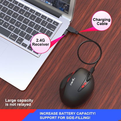 HXSJ T31 2.4GHz 2400DPI Three-speed Adjustable 7-keys Rechargeable Vertical Wireless Optical Mouse - Wireless Mice by HXSJ | Online Shopping UK | buy2fix