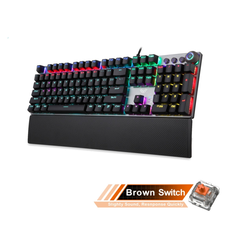 AULA F2088 108 Keys Mixed Light Mechanical Brown Switch Wired USB Gaming Keyboard with Metal Button (Black) - Wired Keyboard by buy2fix | Online Shopping UK | buy2fix