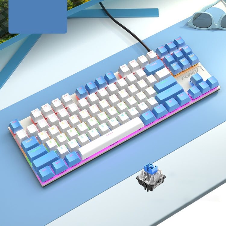 FOREV FV-301 87-keys Blue Axis Mechanical Gaming Keyboard, Cable Length: 1.6m(White Blue) - Wired Keyboard by buy2fix | Online Shopping UK | buy2fix