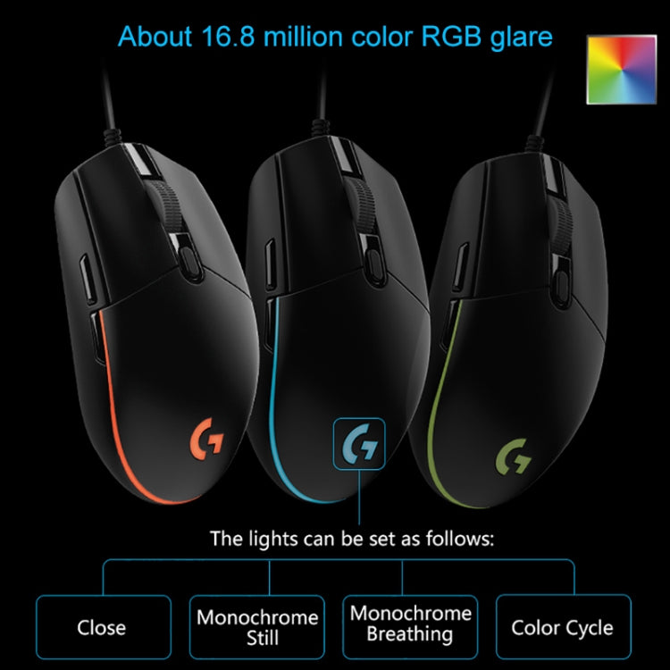 Logitech G102 6-keys RGB Glowing 6000DPI Five-speed Adjustable Wired Optical Gaming Mouse, Length: 2m (White) - Wired Mice by Logitech | Online Shopping UK | buy2fix