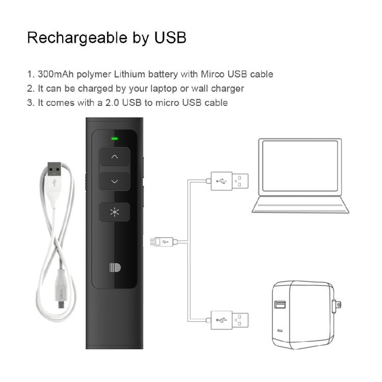 Doosl DSIT013 2.4GHz Rechargeable PowerPoint Presentation Remote Control Multi-functional Laser Pointer for PowerPoint / Keynote / Prezi, Control Distance: 100m(Black) -  by DOOSL | Online Shopping UK | buy2fix