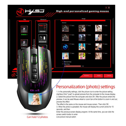 HXSJ J500 7 Keys RGB Programmable Display Screen Gaming Wired Mouse - Wired Mice by HXSJ | Online Shopping UK | buy2fix