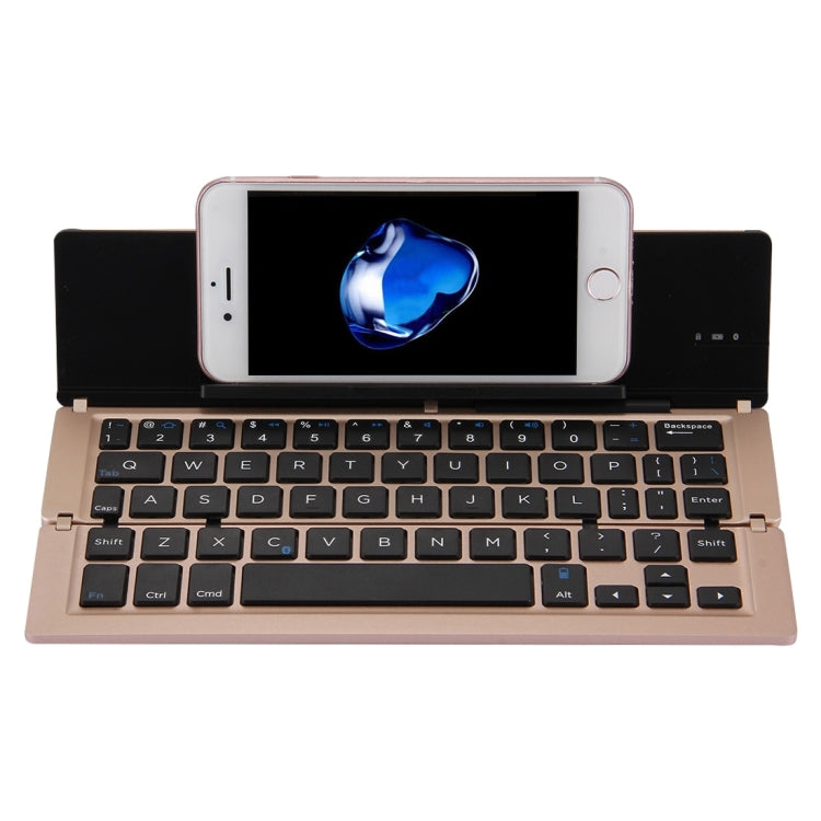 F18 Ultra-slim Rechargeable Foldable 58 Keys Bluetooth Wireless Keyboard with Holder (Gold) - Wireless Keyboard by buy2fix | Online Shopping UK | buy2fix