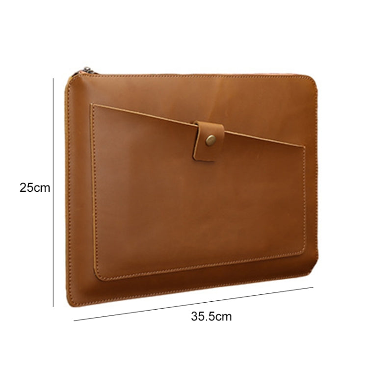 Universal Genuine Leather Business Laptop Tablet Zipper Bag For 13.3 inch and Below(Brown) - 13.3 inch by buy2fix | Online Shopping UK | buy2fix