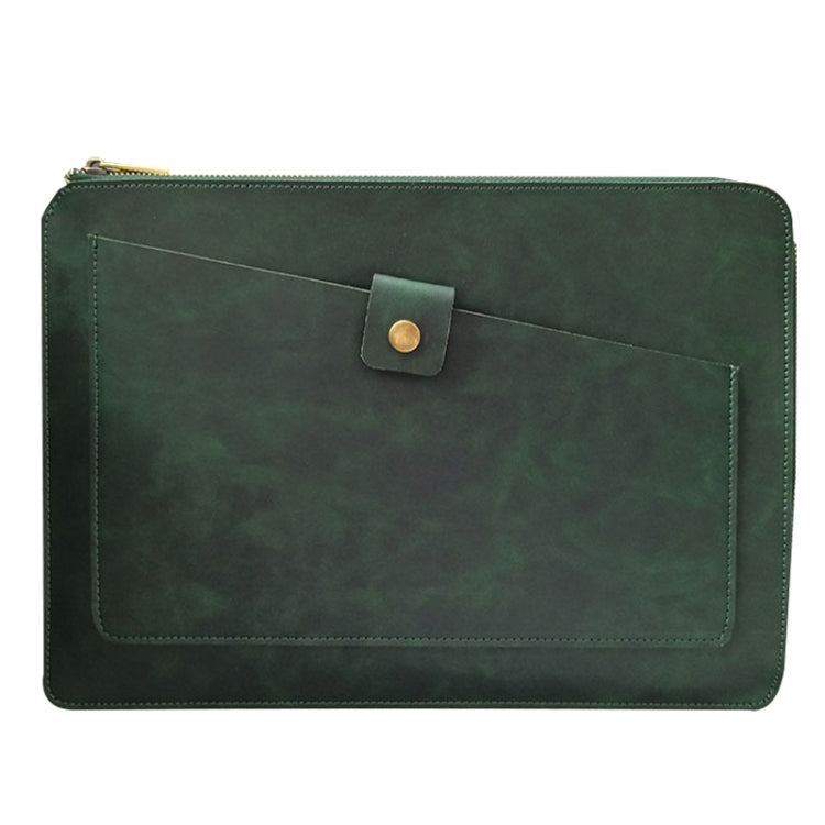 Universal Genuine Leather Business Zipper Laptop Tablet Bag For 15.4 inch and Below(Green) - 15 inch by buy2fix | Online Shopping UK | buy2fix