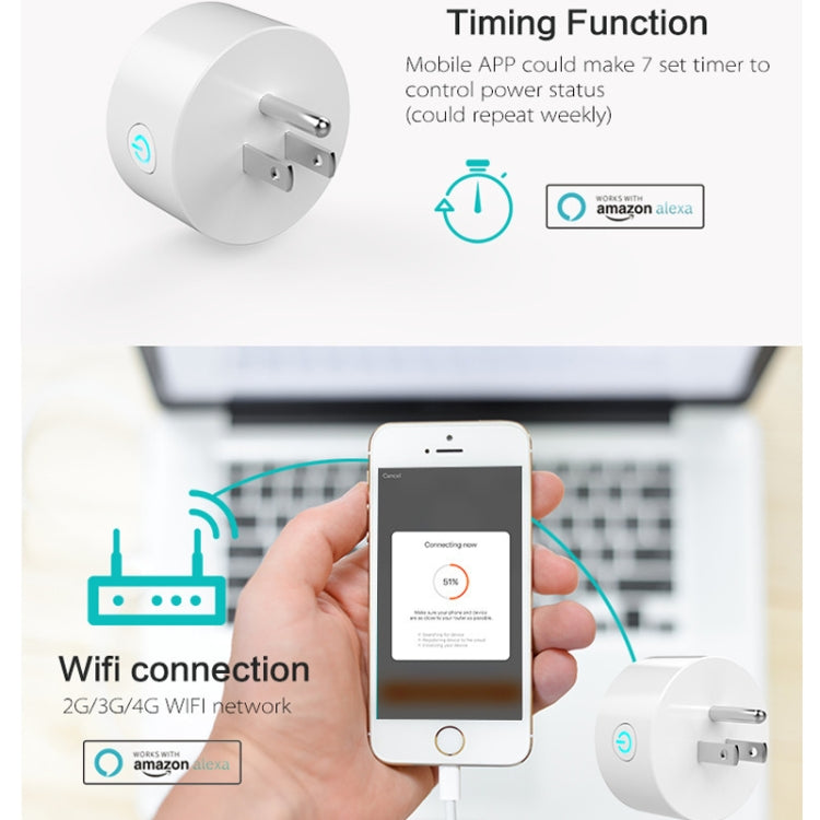 10A Round Shape WiFi Mini Plug APP Remote Control Timing Smart Socket Works with Alexa & Google Home, AC 100-240V, US Plug - Smart Socket by buy2fix | Online Shopping UK | buy2fix