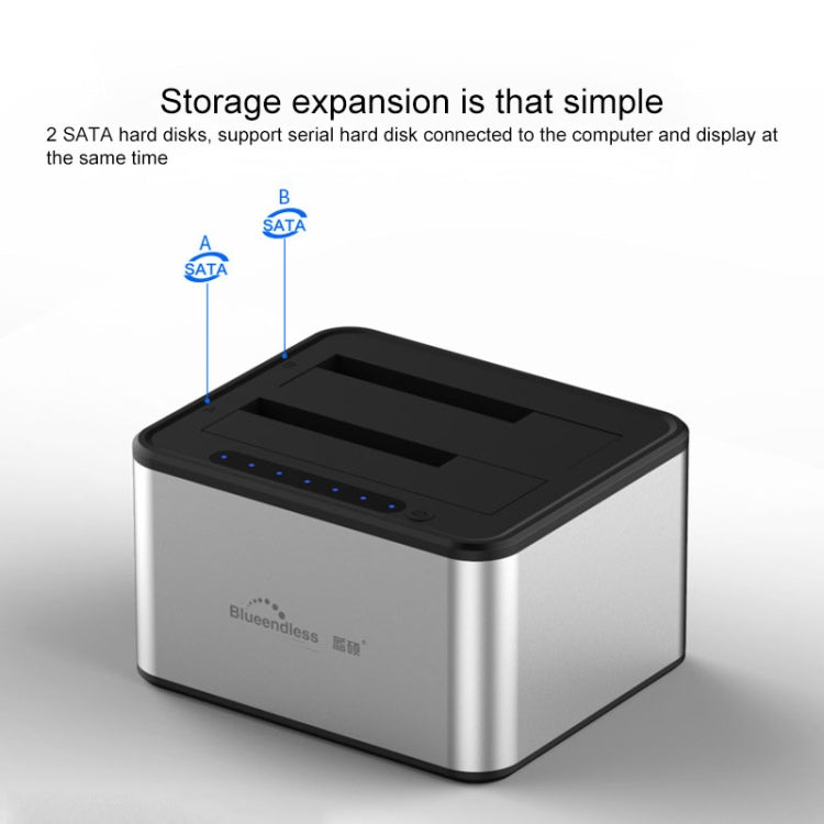 Blueendless 2.5 / 3.5 inch SATA USB 3.0 2 Bay Offline Copy Hard Drive Dock (US Plug) - HDD Enclosure by Blueendless | Online Shopping UK | buy2fix