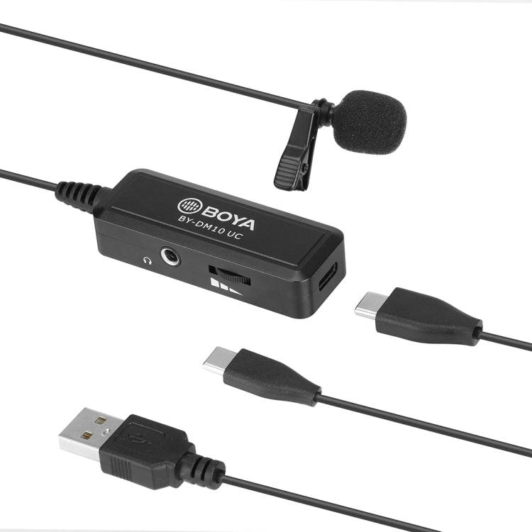 BOYA BY-DM10 UC USB-C / Type-C Plug Broadcast Lavalier Microphone with Windscreen, Cable Length: 6m (Black) - Camera Microphone by BOYA | Online Shopping UK | buy2fix