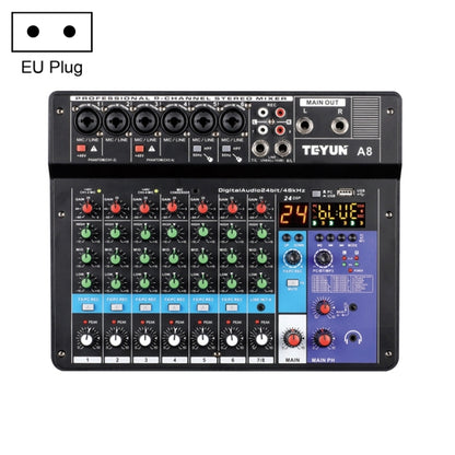 TEYUN NA8 8-channel Small Mixing Console Mobile Phone Sound Card Live Broadcast Computer Recording Console Processor, EU Plug(Black) - Consumer Electronics by TEYUN | Online Shopping UK | buy2fix