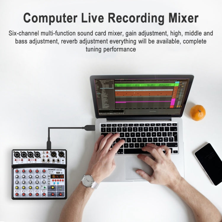 BMG-06D 6-channel Live Mixer Mobile Phone Bluetooth Sound Card Digital 16DSP Reverb Effect, EU Plug(White) - Consumer Electronics by buy2fix | Online Shopping UK | buy2fix