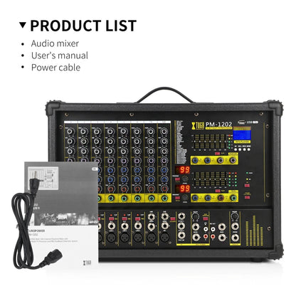 XTUGA PM1202 900W 10 Channel Stage Power Mixer 24Bit Multil-FX Processor Dual 99 DSP Effect DJ Amplifier (AU Plug) - Live Sound Effects Processors by XTUGA | Online Shopping UK | buy2fix