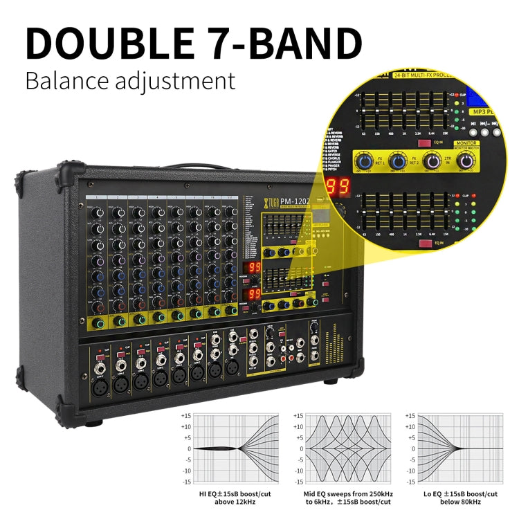 XTUGA PM1202 900W 10 Channel Stage Power Mixer 24Bit Multil-FX Processor Dual 99 DSP Effect DJ Amplifier (AU Plug) - Live Sound Effects Processors by XTUGA | Online Shopping UK | buy2fix