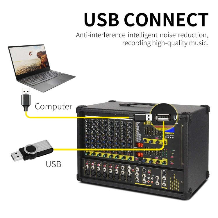 XTUGA PM1202 900W 10 Channel Stage Power Mixer 24Bit Multil-FX Processor Dual 99 DSP Effect DJ Amplifier (US Plug) - Live Sound Effects Processors by XTUGA | Online Shopping UK | buy2fix