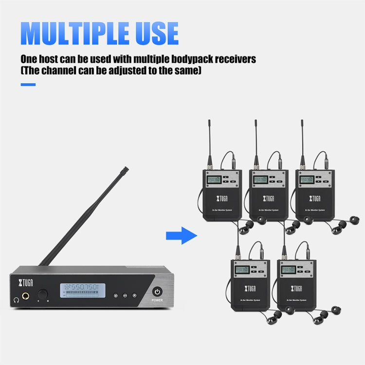 XTUGA IEM1100 UHF Wireless Stage Singer In-Ear Monitor System Single BodyPack Receiver - Camera Microphone by XTUGA | Online Shopping UK | buy2fix