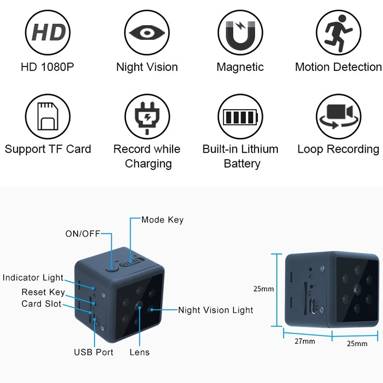 MD25 1080P Wearable Smart HD Camera Wireless Sport Camera, Support Infrared Night Vision / Motion Detection / TF Card - Security by buy2fix | Online Shopping UK | buy2fix