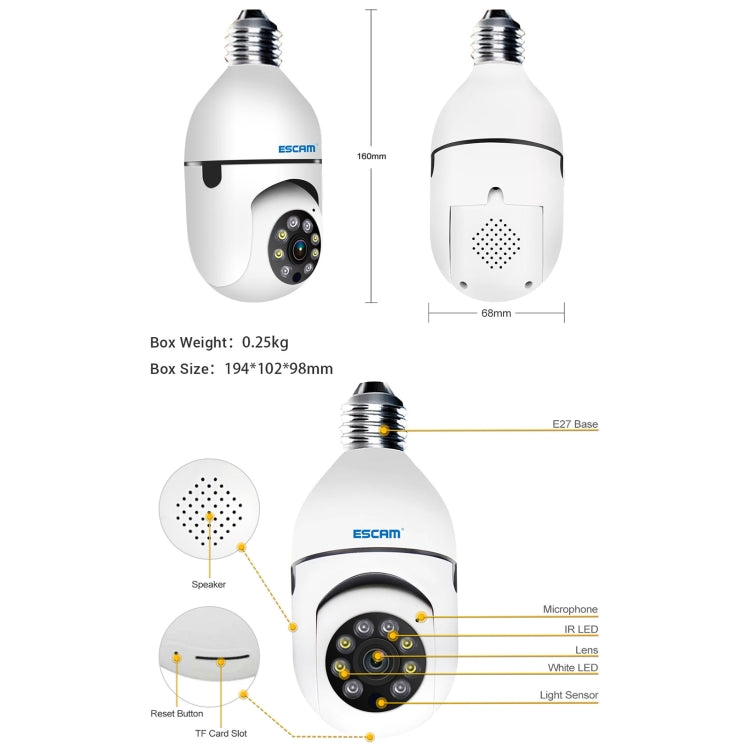 ESCAM PT208 1080P HD Light Bulb WiFi Camera, Support Motion Detection, Two-way Audio, Night Vision, TF Card - Light Bulb Camera by ESCAM | Online Shopping UK | buy2fix