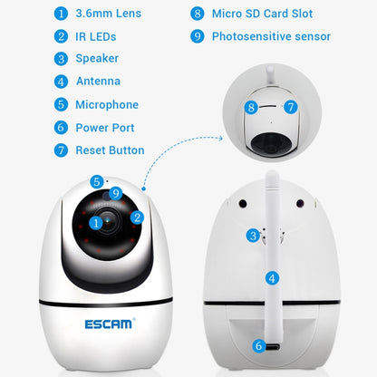 ESCAM PVR008 HD 1080P WiFi IP Camera, Support Motion Detection / Night Vision, IR Distance: 10m, EU Plug - Security by ESCAM | Online Shopping UK | buy2fix