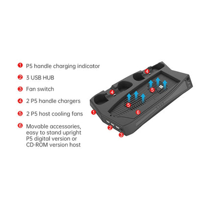 KJH P5-010 Vertical Charging Stand With Cooling Fan For PS5 De / UHD - Toys & Hobbies by buy2fix | Online Shopping UK | buy2fix