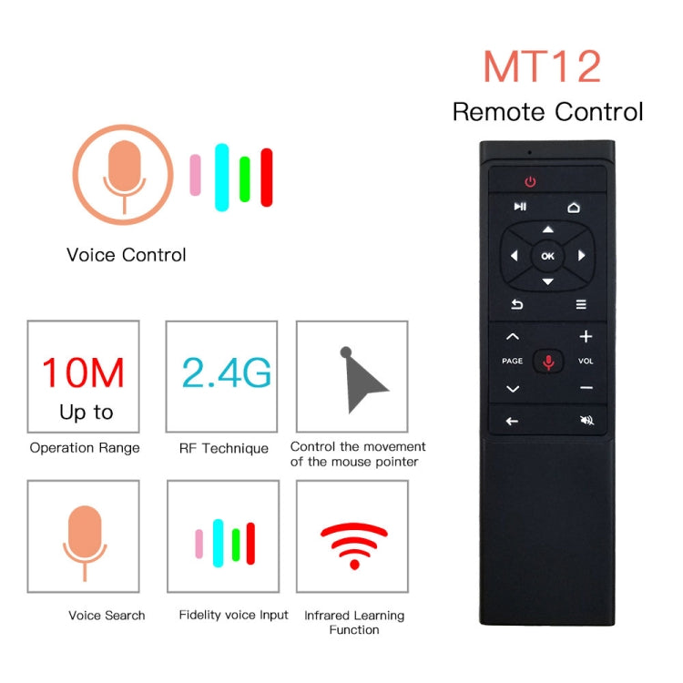 MT12 2.4G Air Mouse Remote Control with Fidelity Voice Input & IR Learning for PC & Android TV Box & Laptop & Projector - MINI PC Accessories & Gadgets by buy2fix | Online Shopping UK | buy2fix