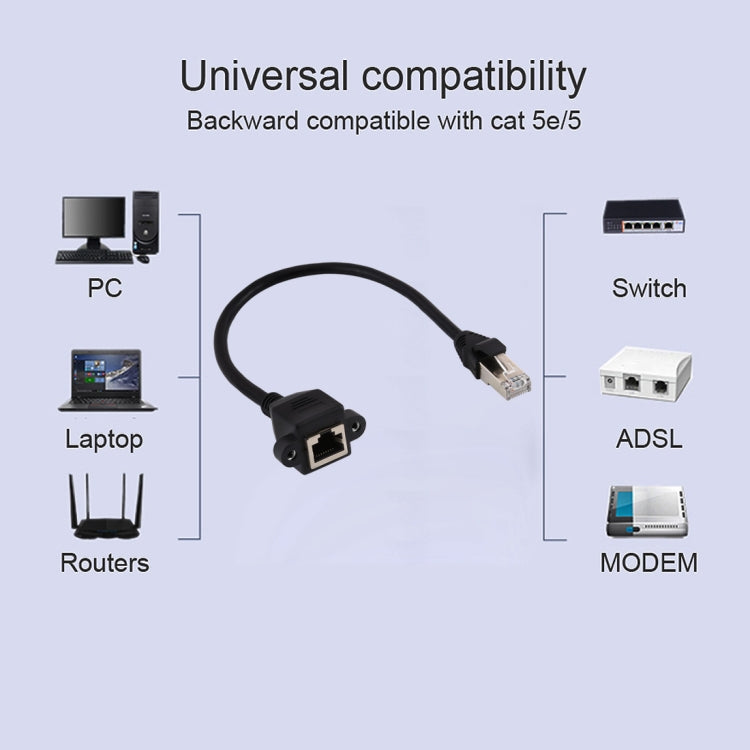 RJ45 Female to Male CAT6E Network Panel Mount Screw Lock Extension Cable, Length: 0.3m - Lan Cable and Tools by buy2fix | Online Shopping UK | buy2fix