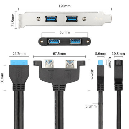 USB3.0 20P F/2AF PCI Rear Baffle Cable (Black) - USB 3.0 by buy2fix | Online Shopping UK | buy2fix