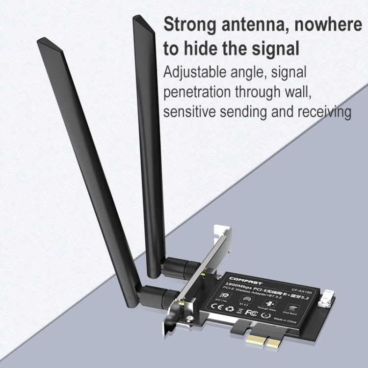 COMFAST CF-AX180 1800Mbps PCI-E Bluetooth 5.2 Dual Frequency Gaming WiFi 6 Wireless Network Card without Heat Sink - USB Network Adapter by COMFAST | Online Shopping UK | buy2fix