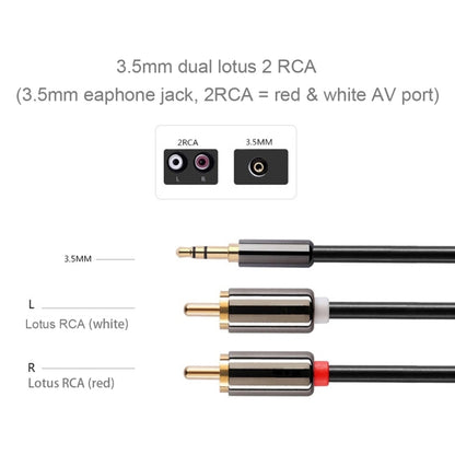 5m Gold Plated 3.5mm Jack to 2 x RCA Male Stereo Audio Cable - RCA Cable by buy2fix | Online Shopping UK | buy2fix