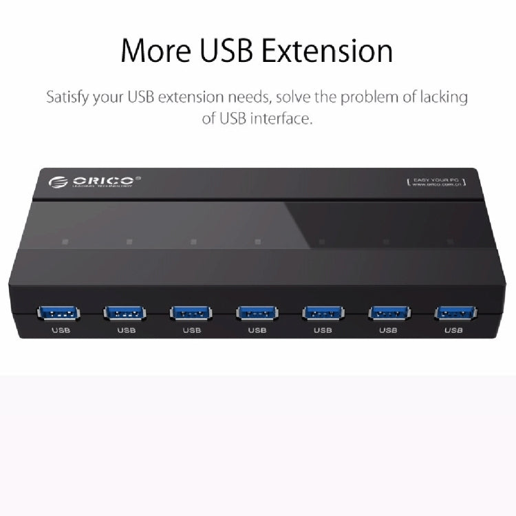 ORICO H727RK-U3 ABS High Speed 7 Ports USB 3.0 HUB with 12V Power Adapter for Laptops / Smartphones(Black) - USB 3.0 HUB by ORICO | Online Shopping UK | buy2fix