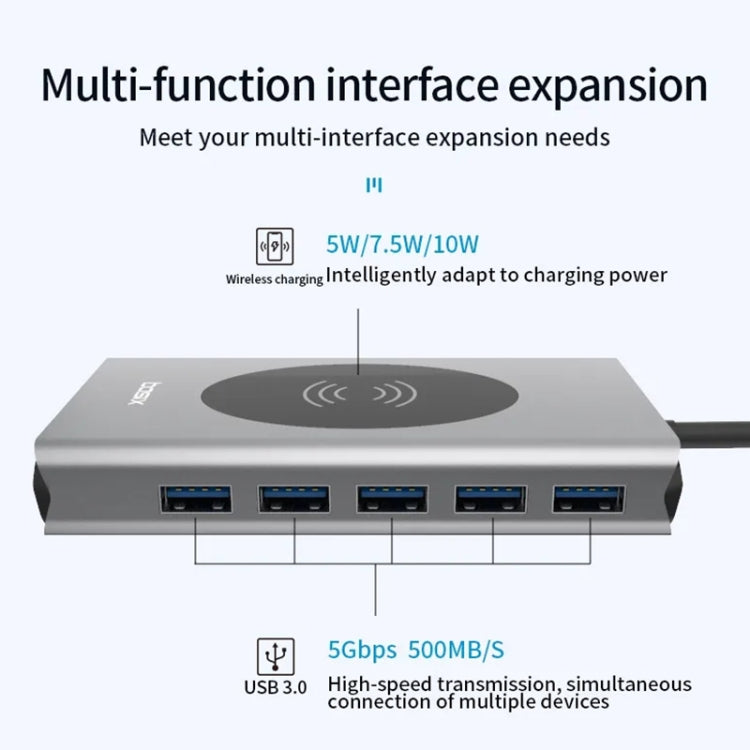 1093 13 in 1 USB HUB Type-C Docking Station with Wireless Charger Function - USB HUB by buy2fix | Online Shopping UK | buy2fix