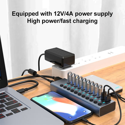 11 in 1 USB 3.0 HUB Splitter with Independent Switch & 12V 4A Power Supply - USB 3.0 HUB by buy2fix | Online Shopping UK | buy2fix