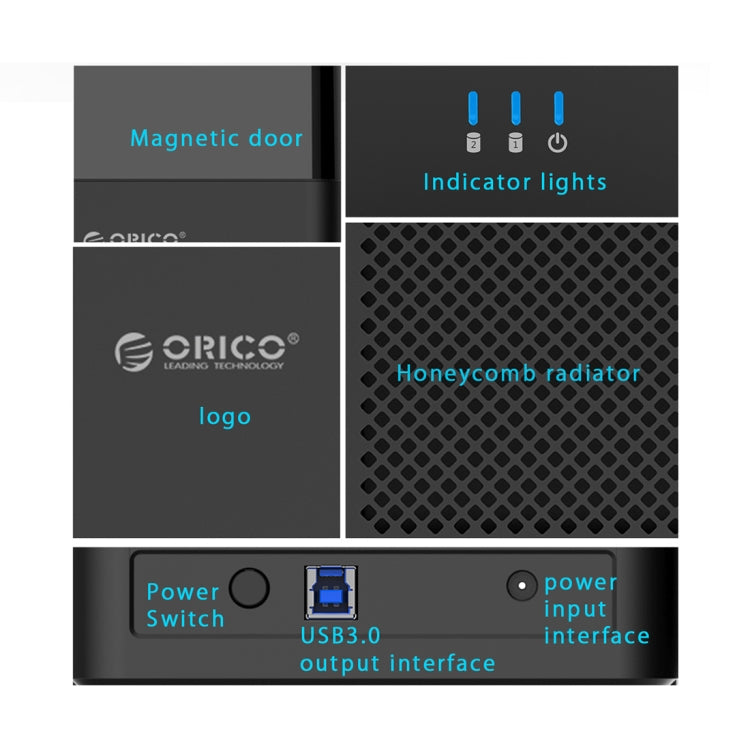 ORICO DS200U3 3.5 inch 2 Bay Magnetic-type USB 3.0 Hard Drive Enclosure with Blue LED Indicator(Black) - Computer & Networking by ORICO | Online Shopping UK | buy2fix