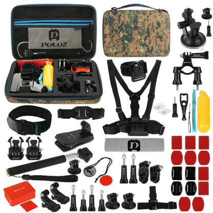 PULUZ 53 in 1 Accessories Total Ultimate Combo Kits with Camouflage EVA Case (Chest Strap + Suction Cup Mount + 3-Way Pivot Arms + J-Hook Buckle + Wrist Strap + Helmet Strap + Extendable Monopod + Sur ...  for GoPro, Insta360, DJI and Other Action Cameras -  by PULUZ | Online Shopping UK | buy2fix