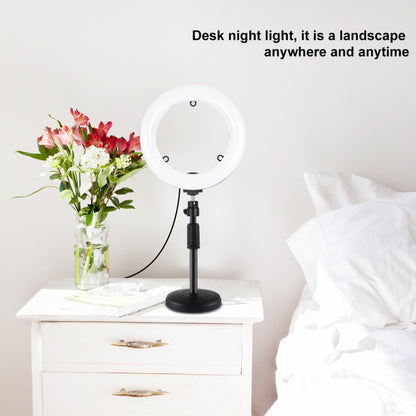 PULUZ 7.9 inch 20cm Mirror Light + Round Base Desktop Mount 3 Modes Dimmable Dual Color Temperature LED Curved Light Ring Vlogging Selfie Photography Video Lights with Phone Clamp(Black) - Consumer Electronics by PULUZ | Online Shopping UK | buy2fix