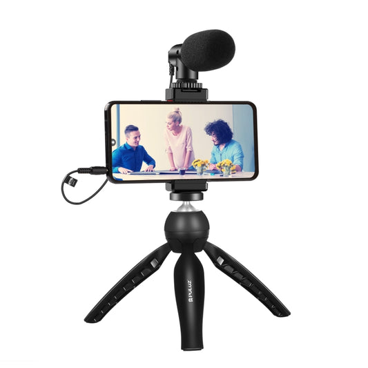 PULUZ Live Broadcast Smartphone Video Vlogger Kits Microphone + Tripod Mount + Phone Clamp Holder (Black) - Stand by PULUZ | Online Shopping UK | buy2fix