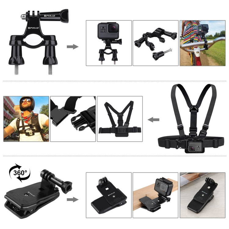 PULUZ 50 in 1 Accessories Total Ultimate Combo Kits with EVA Case (Chest Strap + Suction Cup Mount + 3-Way Pivot Arms + J-Hook Buckle + Wrist Strap + Helmet Strap + Extendable Monopod + Surface Mounts ... /3 /2 /1, DJI Osmo Action and Other Action Cameras - DJI & GoPro Accessories by PULUZ | Online Shopping UK | buy2fix