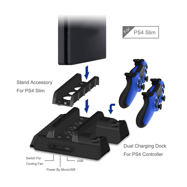 DOBE TP4-882 3 in 1 Game Console Cooling Fan + Game Storage Slots + Game Controller Charging Dock for Sony PS4 / PS4 Pro / PS4 Slim(Black) - Toys & Hobbies by DOBE | Online Shopping UK | buy2fix