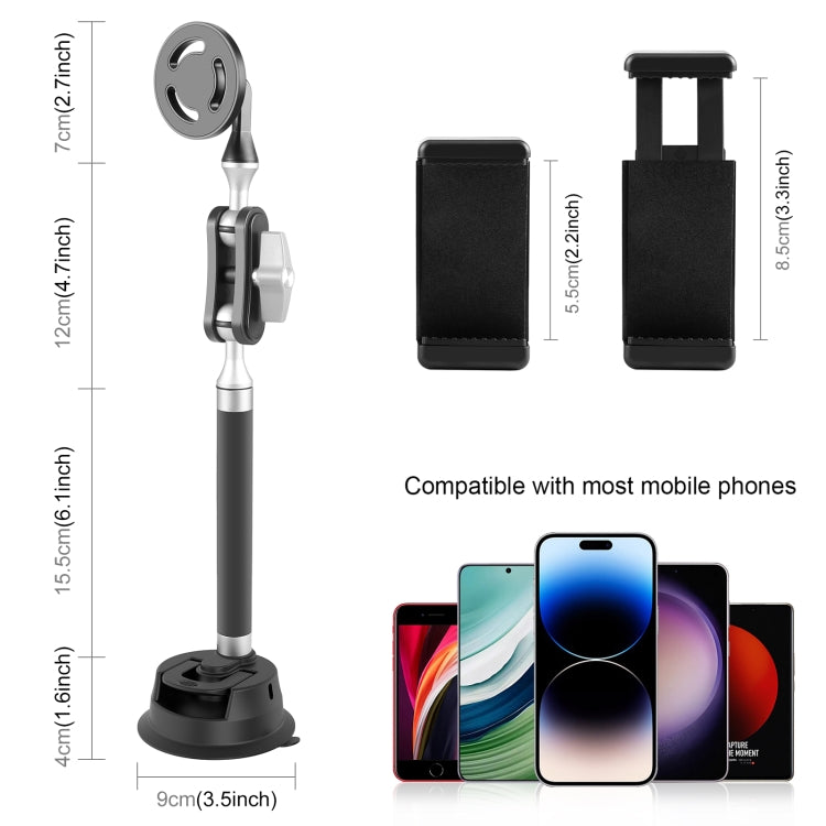 PULUZ Car Suction Cup Arm Mount Phone Tablet Magnetic Holder with Phone Clamp (Black) - Holder by PULUZ | Online Shopping UK | buy2fix