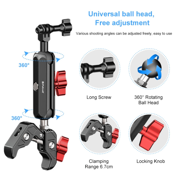 PULUZ Motorcycle Handlebar Crab Clamp CNC Metal Magic Arm Rod Mount - Bicycle Handlebar Mount by PULUZ | Online Shopping UK | buy2fix