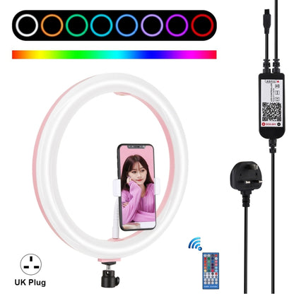 PULUZ 11.8 inch 30cm RGB Dimmable LED Ring Vlogging Selfie Photography Video Lights with Cold Shoe Tripod Ball Head & Phone Clamp (Pink)(UK Plug) - Ring Light by PULUZ | Online Shopping UK | buy2fix