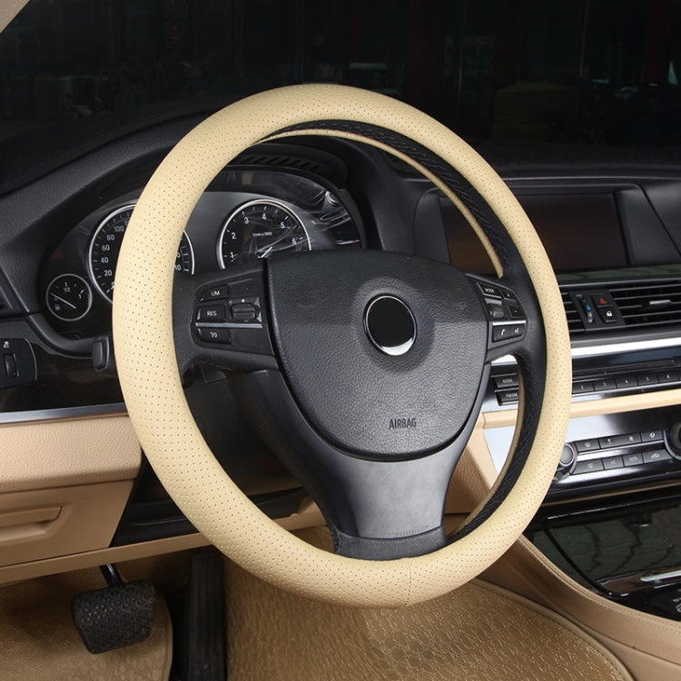 Leather Steering Wheel Cover With Needle and Thread, Size: 54x10.5cm (Beige) - Steering Wheel Accessories by buy2fix | Online Shopping UK | buy2fix