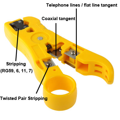 Multi-function Coaxial Cable / Network Cable / Phone Line / Flat Cable Stripper(Yellow) - Lan Cable and Tools by buy2fix | Online Shopping UK | buy2fix