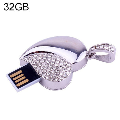 Silver Heart Shaped Diamond Jewelry USB Flash Disk, Special for Valentines Day Gifts (32GB)(Silver) - USB Flash Drives by buy2fix | Online Shopping UK | buy2fix