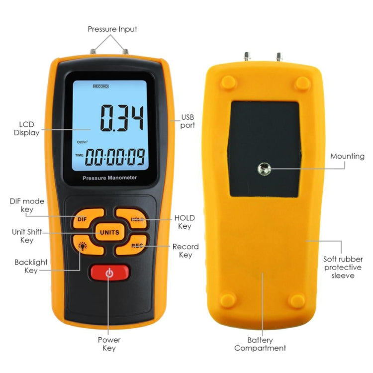 BENETECH GM520 LCD Display Pressure Manometer(Yellow) - Other Tester Tool by BENETECH | Online Shopping UK | buy2fix