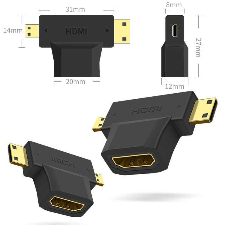 3 in 1 HDMI Female to Mini HDMI Male + Micro HDMI Male Adapter(Black) -  by buy2fix | Online Shopping UK | buy2fix