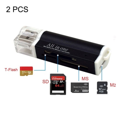 2 PCS Multi All in 1 USB 2.0 Micro SD SDHC TF M2 MMC MS PRO DUO Memory Card Reader -  by buy2fix | Online Shopping UK | buy2fix