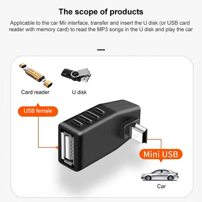 90 Degree Down Angled Mini USB Male to USB 2.0 AF Adapter(Black) - Computer & Networking by buy2fix | Online Shopping UK | buy2fix