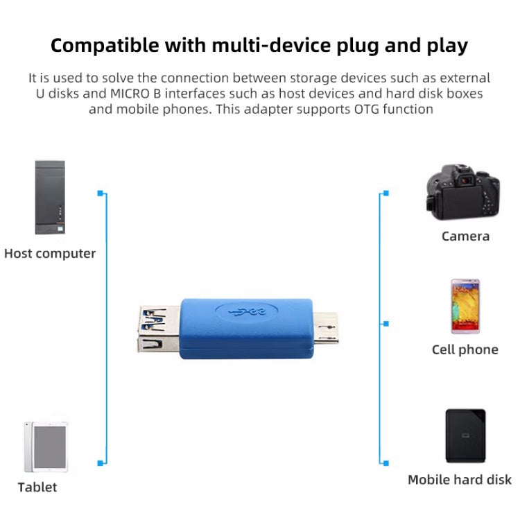 Super Speed USB 3.0 AF to USB 3.0 Micro-B Male Adapter(Blue) - USB 3.0 by buy2fix | Online Shopping UK | buy2fix