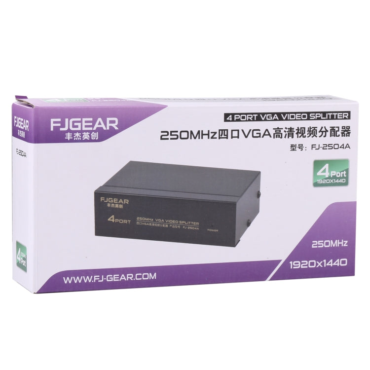 FJ-2504A 4 Port VGA Video Splitter High Resolution 1920 x 1440 Support 250MHz Video Bandwidth - VGA Splitters by buy2fix | Online Shopping UK | buy2fix