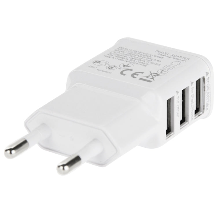5V 2A EU Plug 3 USB Charger Adapter, For iPhone, Galaxy,  Huawei, Xiaomi, LG, HTC and Other Smart Phones(White) - Mobile Accessories by buy2fix | Online Shopping UK | buy2fix