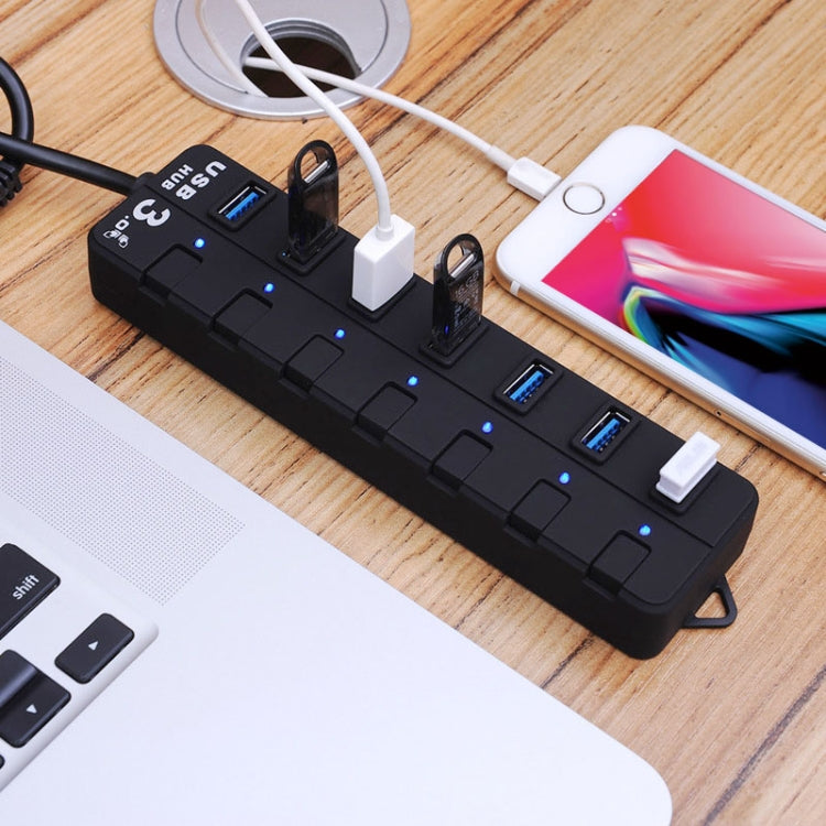 7 Ports USB 3.0 Hub with Individual Switches for each Data Transfer Ports(Black) - USB 3.0 HUB by buy2fix | Online Shopping UK | buy2fix